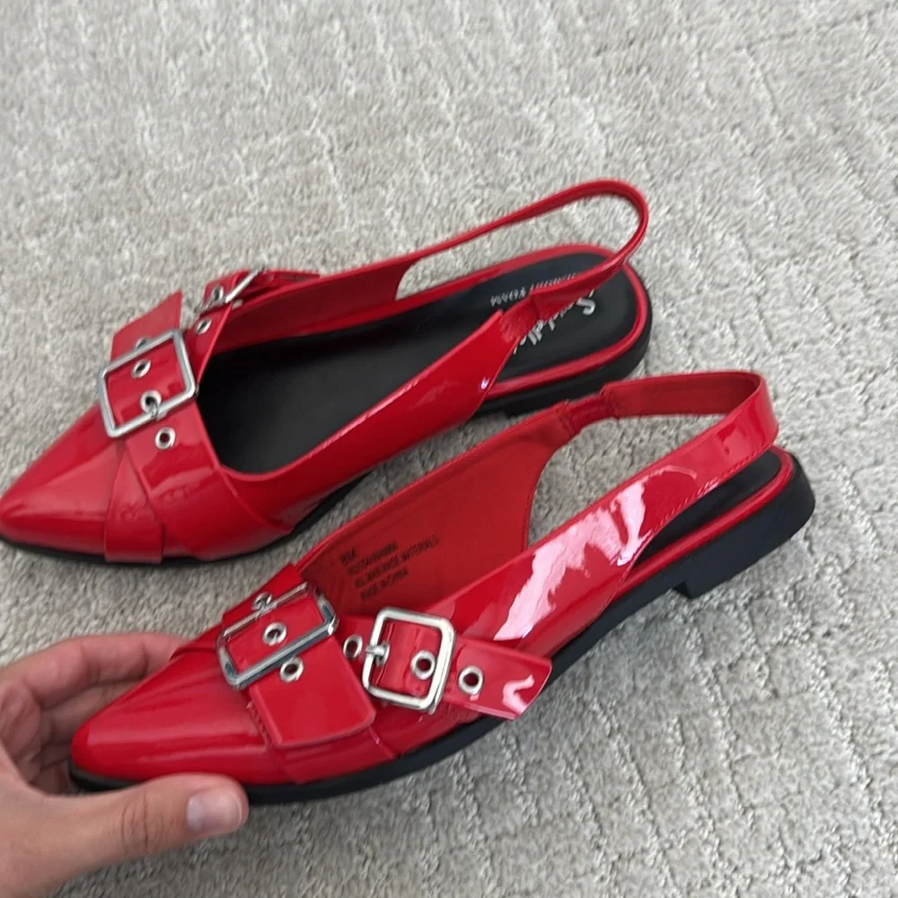 Seychelles Avanna Slingback Buckle Flats Women Red Pointed Toe Memory Foam